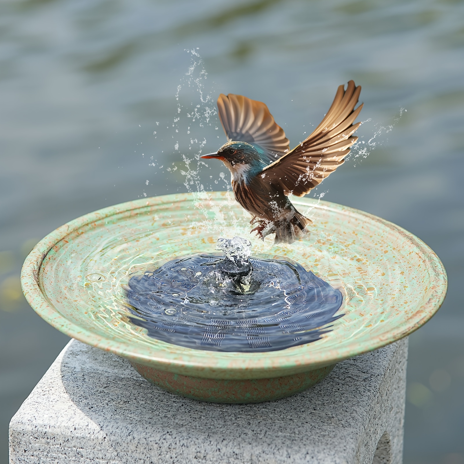 TEMU Solar Bird Bath Fountainsbird Baths For Outdoors Metal Bird Bath Bubbler Outdoor Bird Bath Bowl Garden Patio Decor