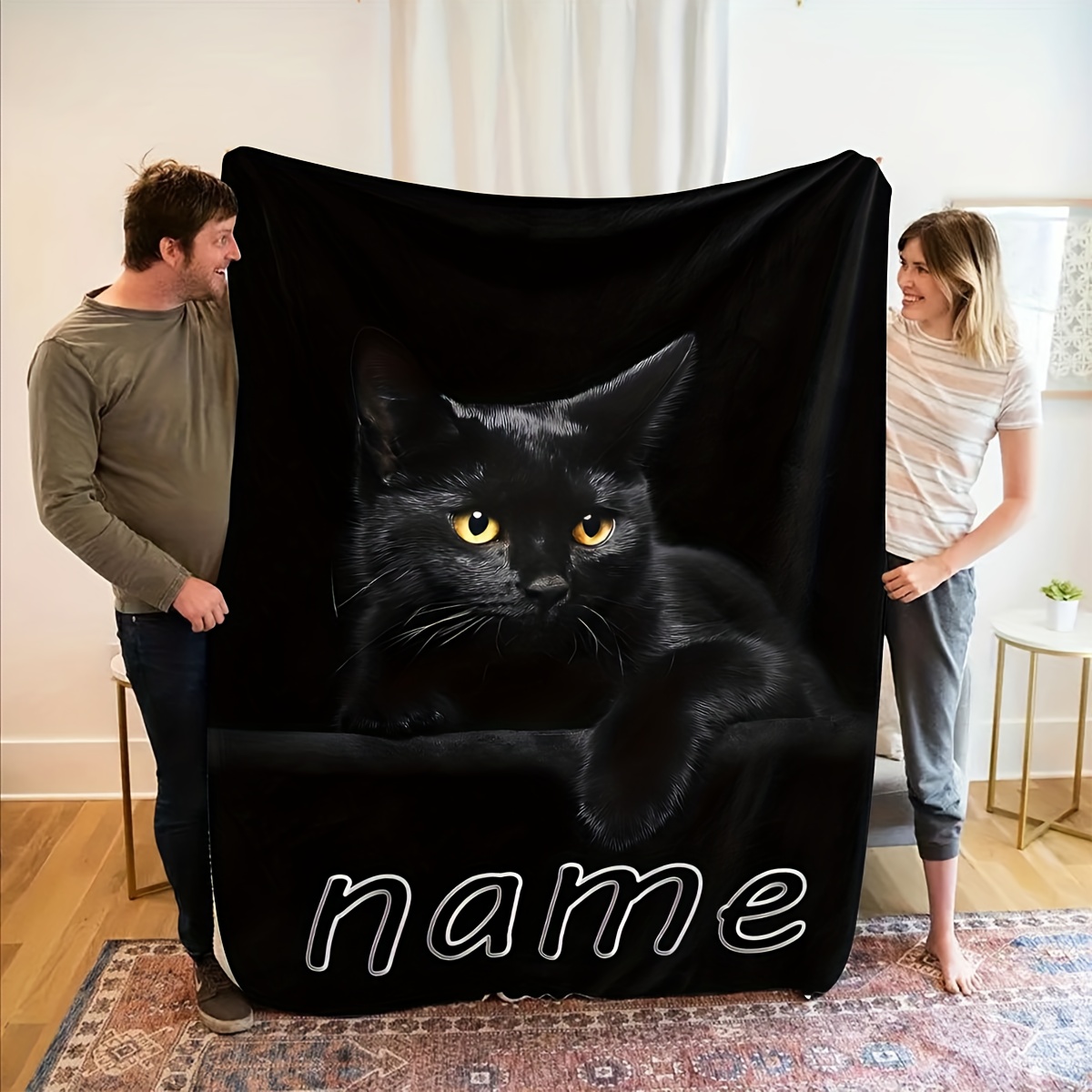 TEMU Cat Flannel Throw Blanket | Night- Yellow Cartoon Unisex Blanket | Multi-functional Office Nap/car/camping Blanket | Thick Blanket For |