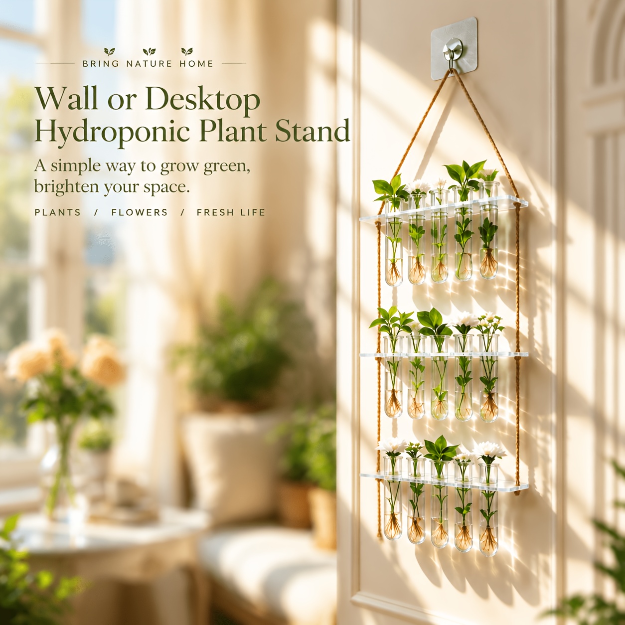 TEMU 15-tube Wall-mounted Propagation Station With 3-tier & 5-slot Vertical Planter - Suitable For Succulents, Herbs, , Root Observation For,