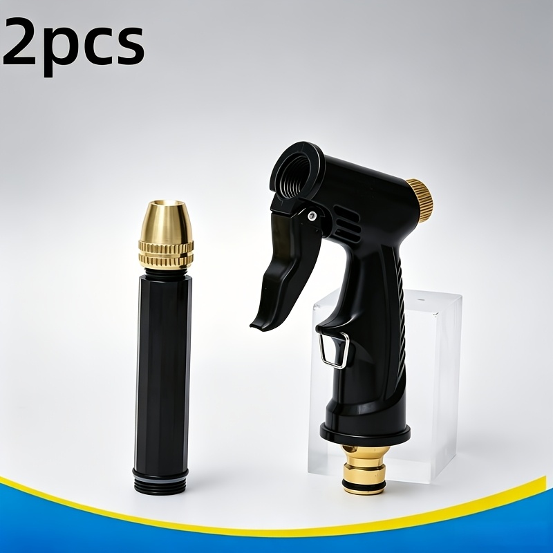 TEMU 2pcs Nozzle + Handle High-pressure Water Spray Gun With Adjustable Brass Nozzle, Long-shank Leak-proof Power Washer Nozzle, Sprayer For Car
