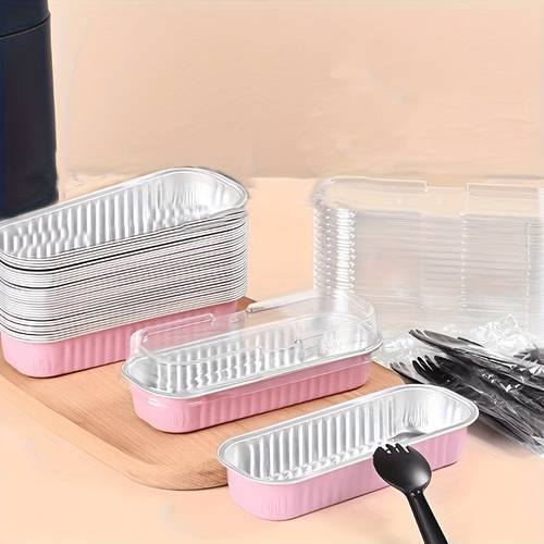 60pcs set 30 baking pans 30 lids mini bread pans with lids aluminum foil baking pans tins containers disposable muffin pans rectangular heat resistant cake pans kitchen accessories