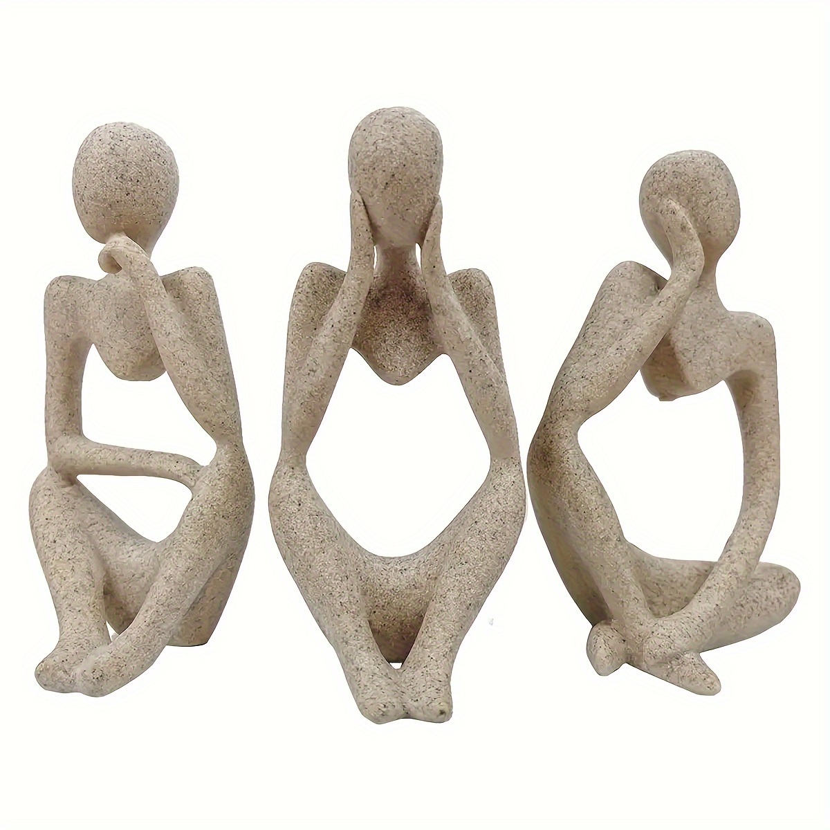 Image of 3pcs Collectible Figurines, A Set Of 3 Creative Abstract Seated Figure Ornaments, Enhancing With And A Home Corner