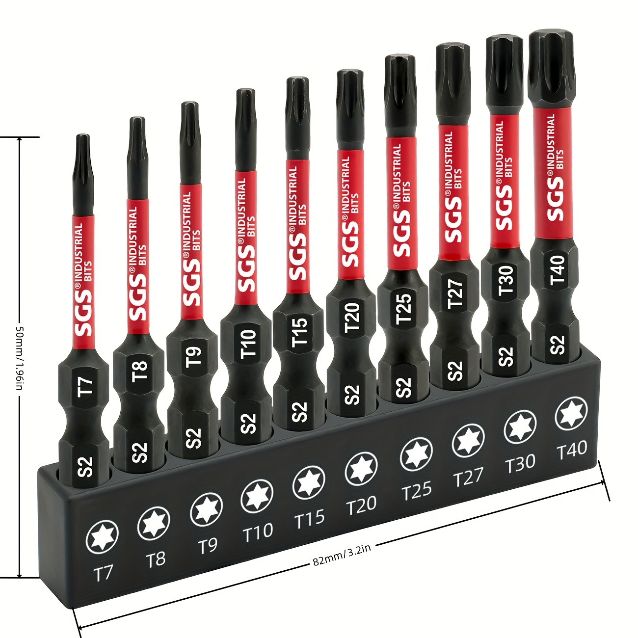 10pcs SGS Impact Screw Bits Set 50mm, Strong Magnetic Torx Bits (T7, T8,  T9, T10, T15, T20, T25, T27, T30, T40) for Electric Manual Screwdrivers, 