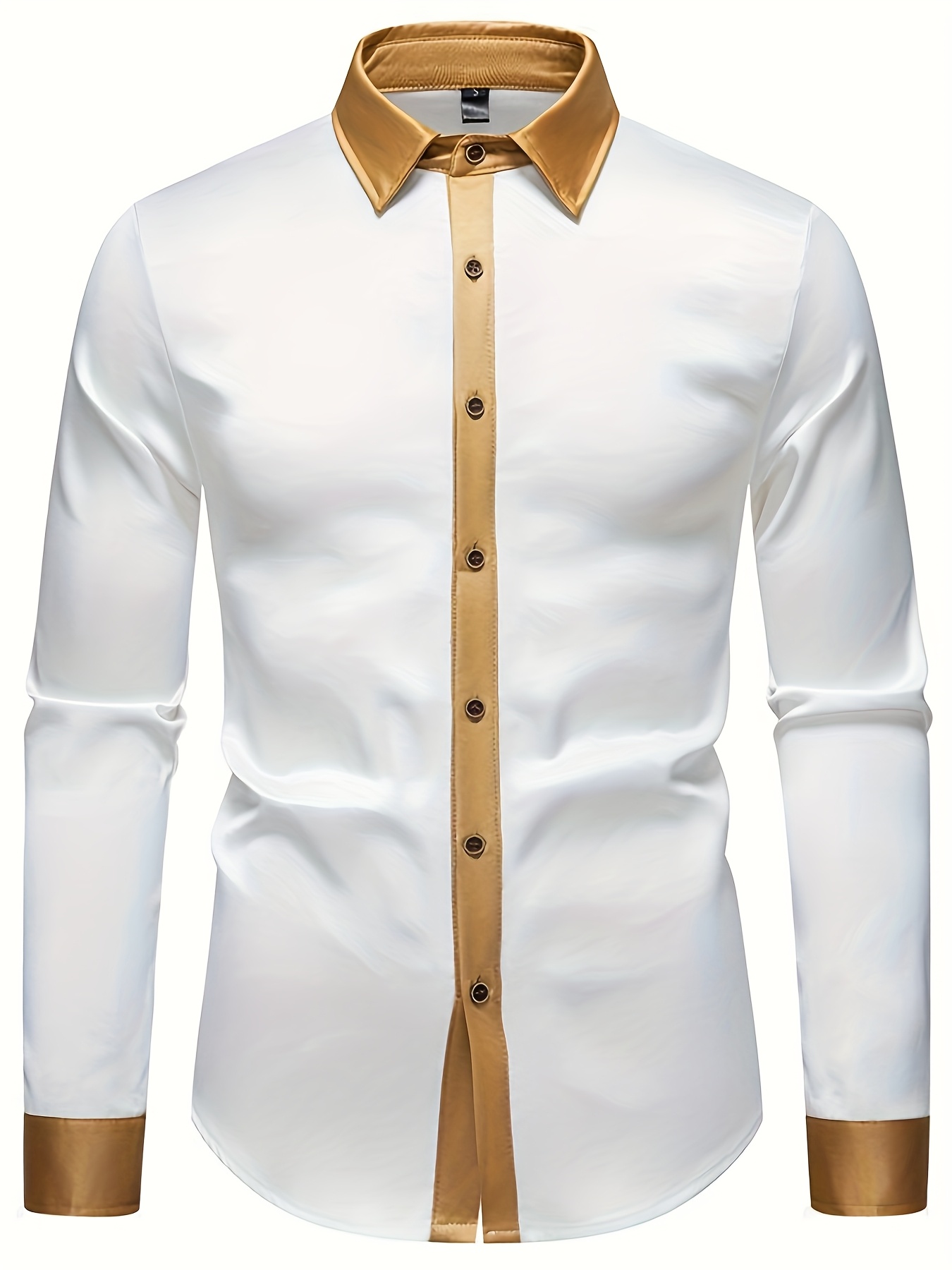 chemise ajustée homme à manches longues col doré boutons Temu Canada