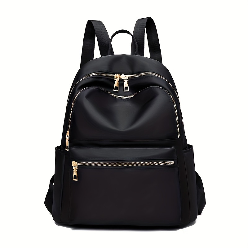 

Chic Black Oxford Backpack For Women - Nylon, Water-resistant School & Travel Bag With Practical Pockets