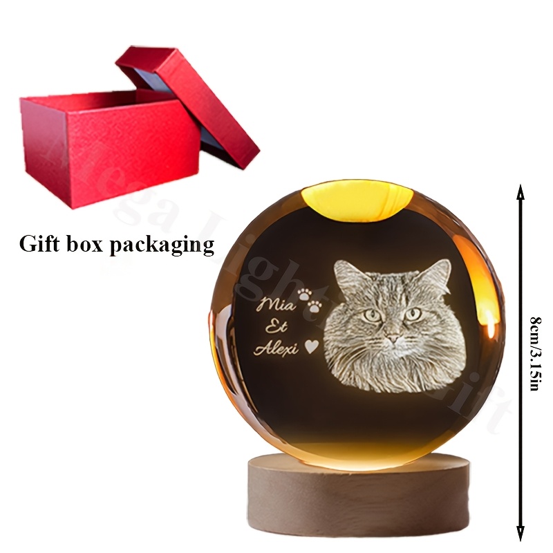 TEMU Custom Crystal Ball Photo Decorate Wedding Pet Anniversary Couple Gift Led Night Light Birthday Christmas New Year Mother's Day Valentine's Day