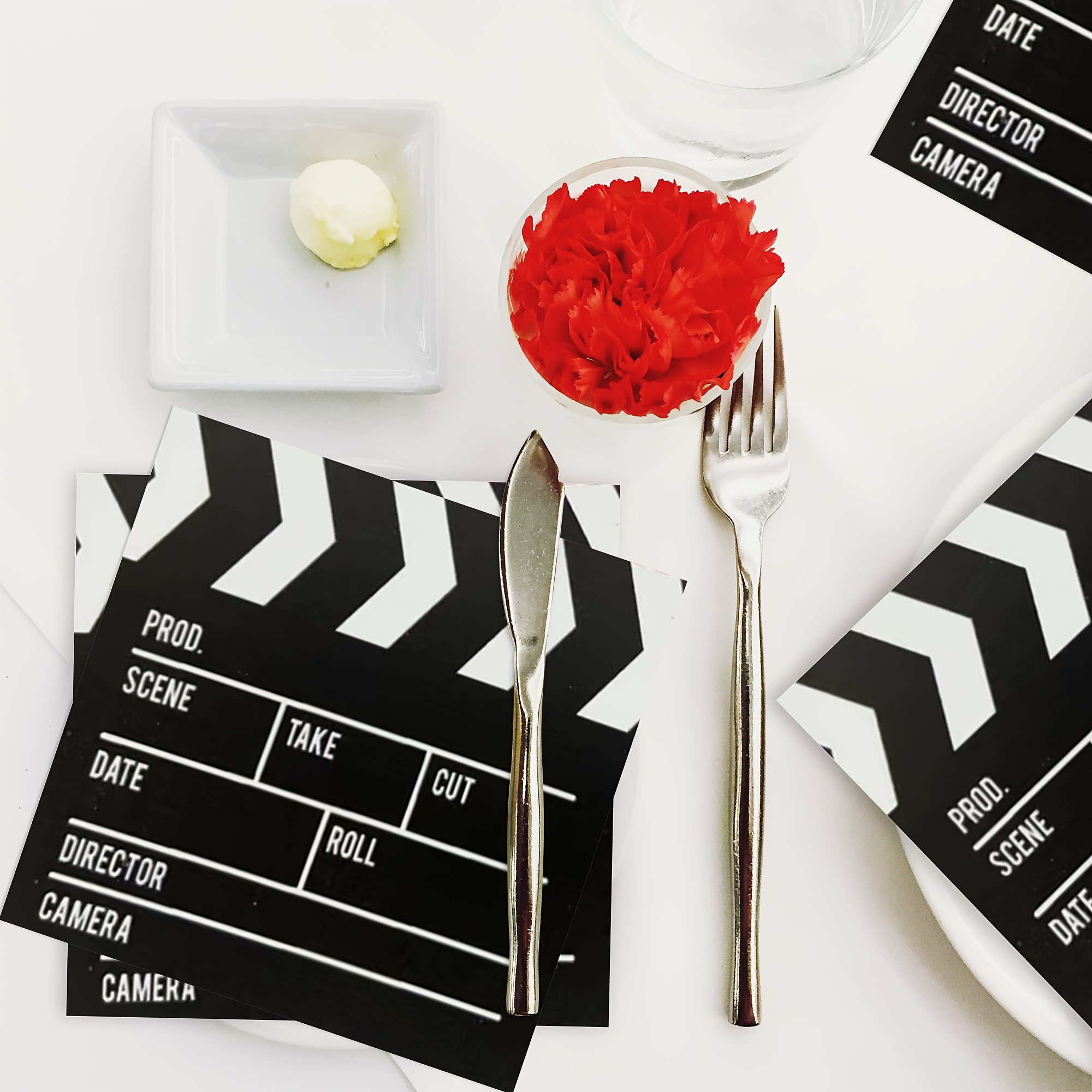 

Movie Night Themed Party Supplies - 20 Pack Disposable 2-ply Paper Napkins For Birthday, Red Carpet Events, Theater Parties - Classic Film Clapperboard Design
