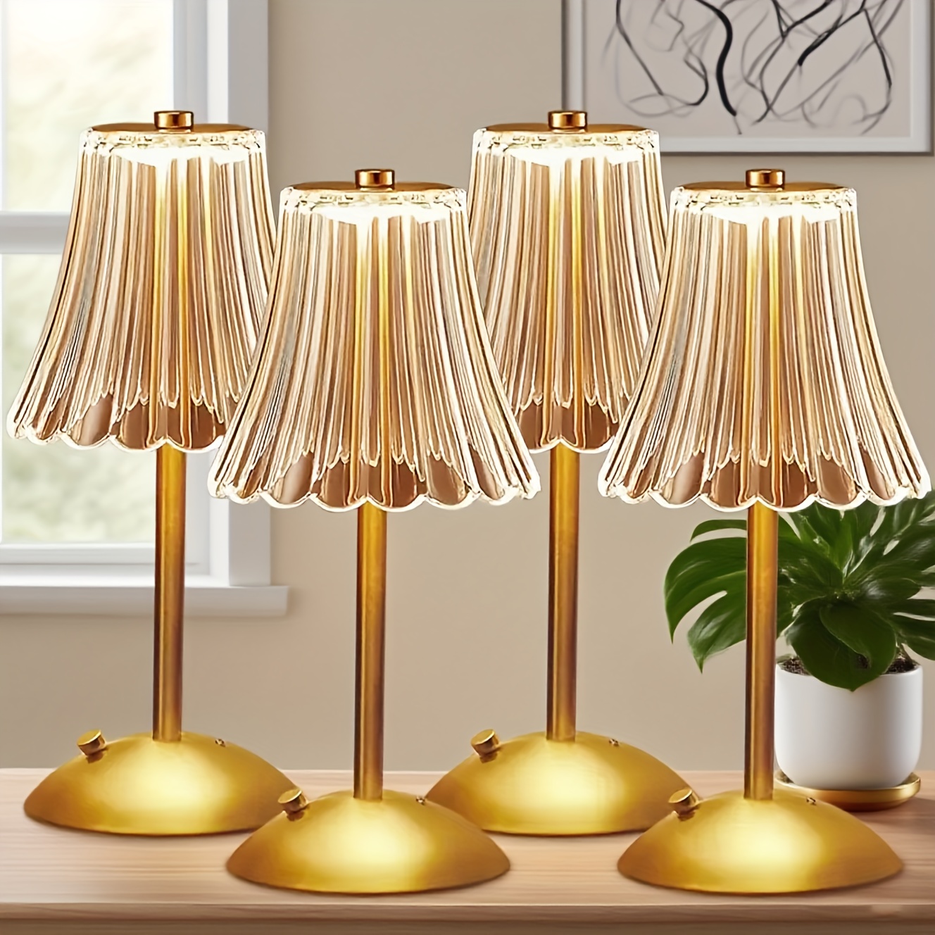 TEMU Led Crystal Table Lamp, 1/2/4pcs Modern Cordless Led Desk Lamps, Rechargeable Vintage Desk Lamp With Usb Port, 1800mah, Golden Finish, Touch