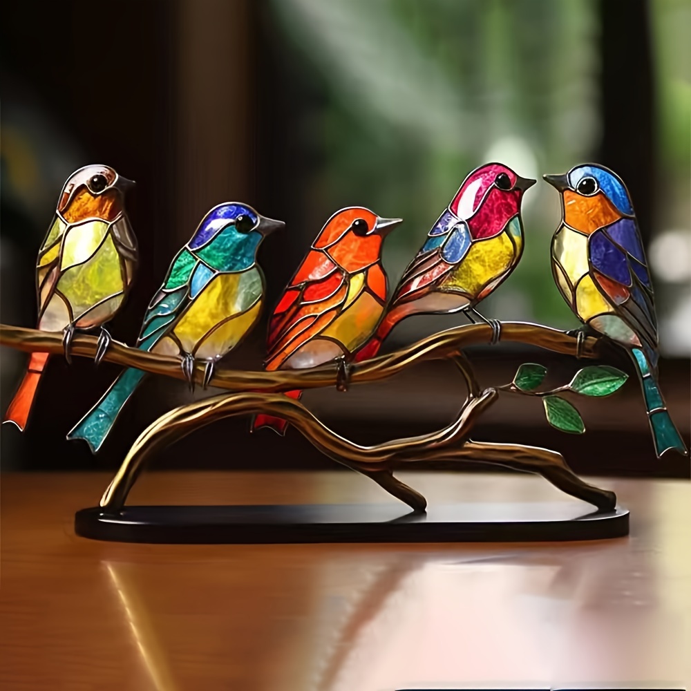 

2d Stained Birds-on-branch Household Metal Table Decor Home Ornaments