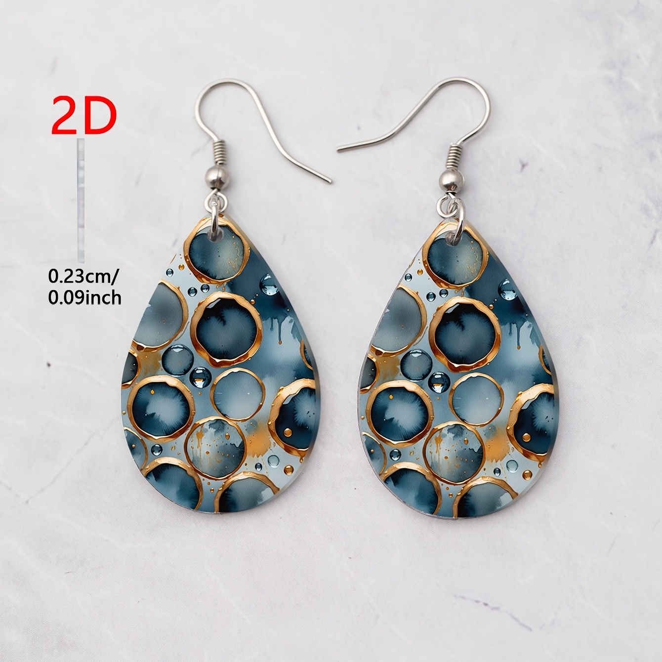 Women's 2D Flat Gilded Ink Bubble Pattern Acrylic Drop Earrings