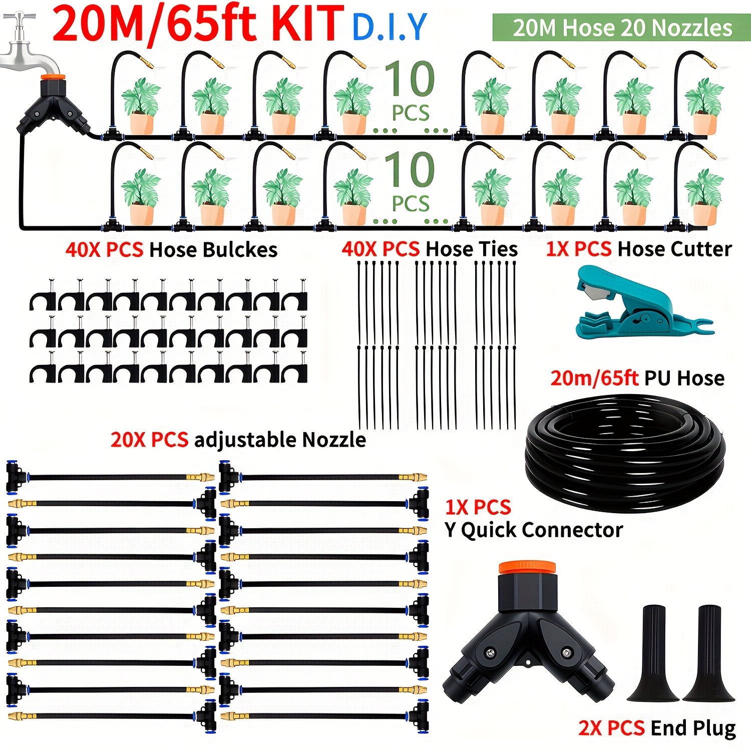 TEMU Kit de pulverización universal de flexión libre para invernadero, jardín, flores, riego de plantas, de nebulización para patio y refrigeración