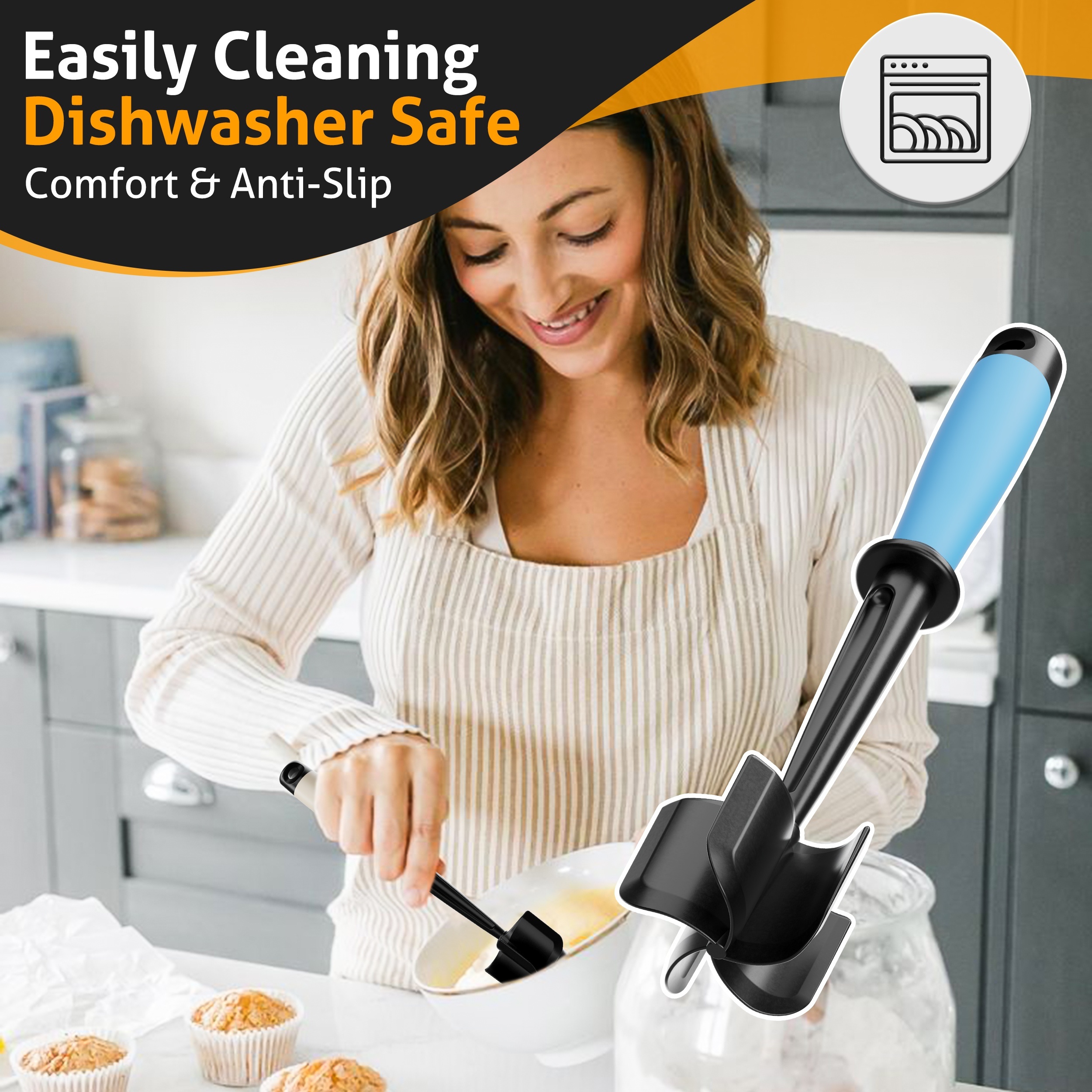 Manual Meat Chopper With 5 Curved Blades - ABERZEY Non-Stick Hamburger Smasher For Ground Beef Heat-Resistant Nylon Kitchen Gadget_voghion.com