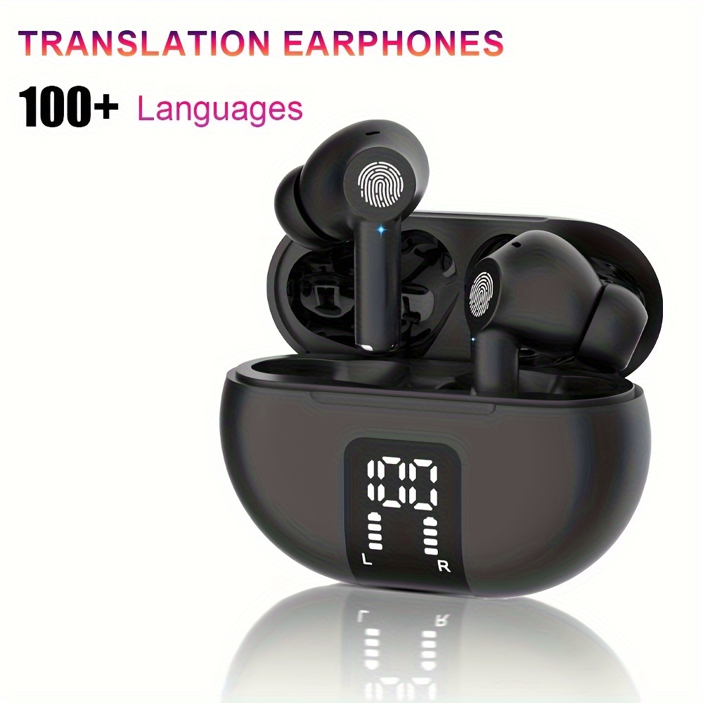Traductor de idiomas Auriculares Soporte 84 idiomas Inalámbrico Bluetooth  Reducción de ruido Traductor de idiomas Dispositivo Negro