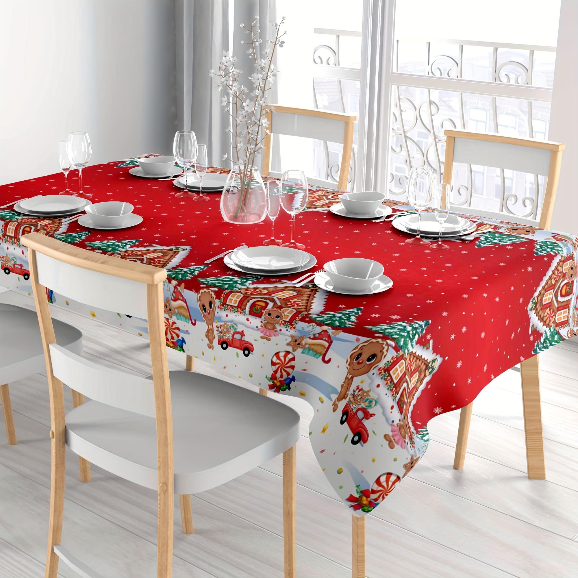 

Christmas Gingerbread Party Tablecloth - Festive Snowflake Design, Durable Plastic, Perfect For Holiday & Birthday Celebrations, 108x54 Inches