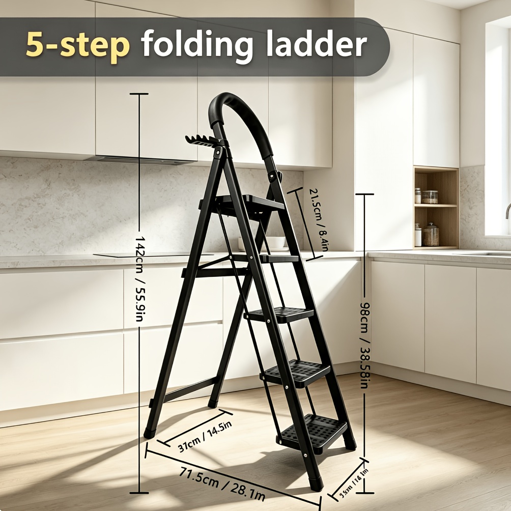 TEMU 500 Lbs Load Capacity Heavy-duty Folding Ladder, 3/4/ Options, Space-saving Design, No , Quick For Use, Perfect Tool For Household, Warehouse &