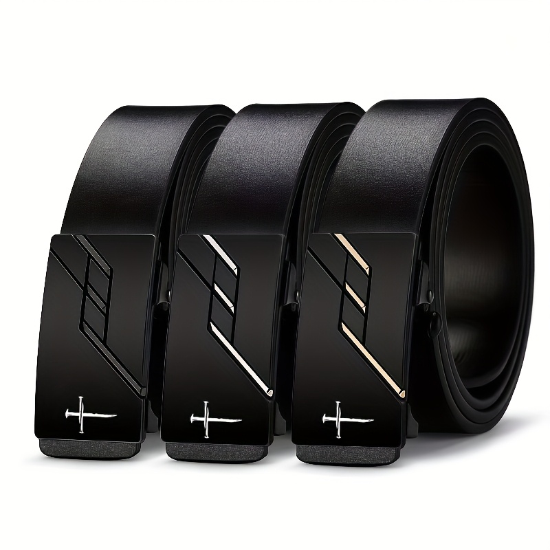 Men's Cross Pattern Business Fashion Belt with Smooth Automatic Buckle