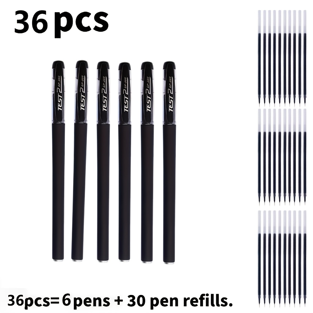 TEMU Set di 36 penne gel nere da 0,5 mm, 6 penne + 30 ricariche, adatte per ufficio, scuola, regali o premi giornalieri, penne per aziendali, penne