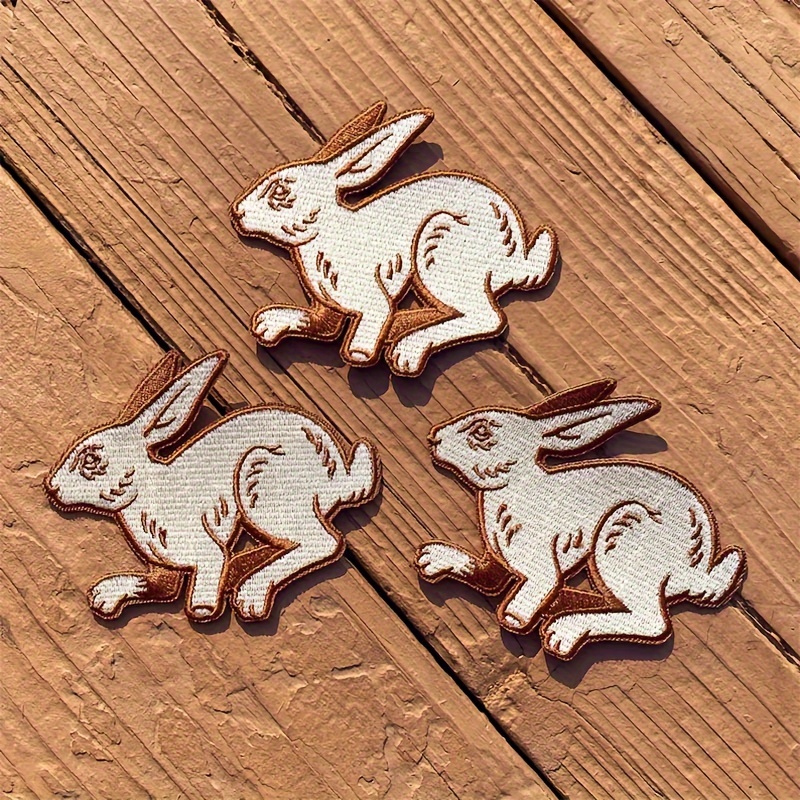 Set of 3 Cartoon Rabbit Embroidered Patches, Iron-On Appliqué for Clothing Decoration