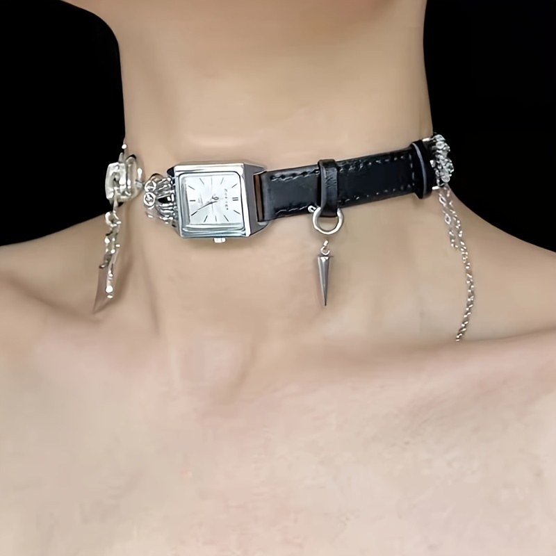 

Festive Cyberpunk Choker Necklace With Square Watch Face - , No Plating, Suitable For Daily Wear