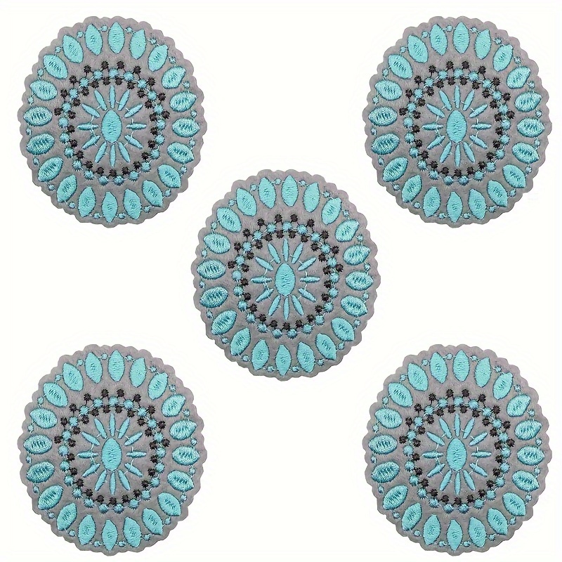 

5pcs Blue Mandala Embroidered Patches, Iron-on/sew-on Appliques For Clothing, Shoes, Hats & Bags - Diy Craft Decorations