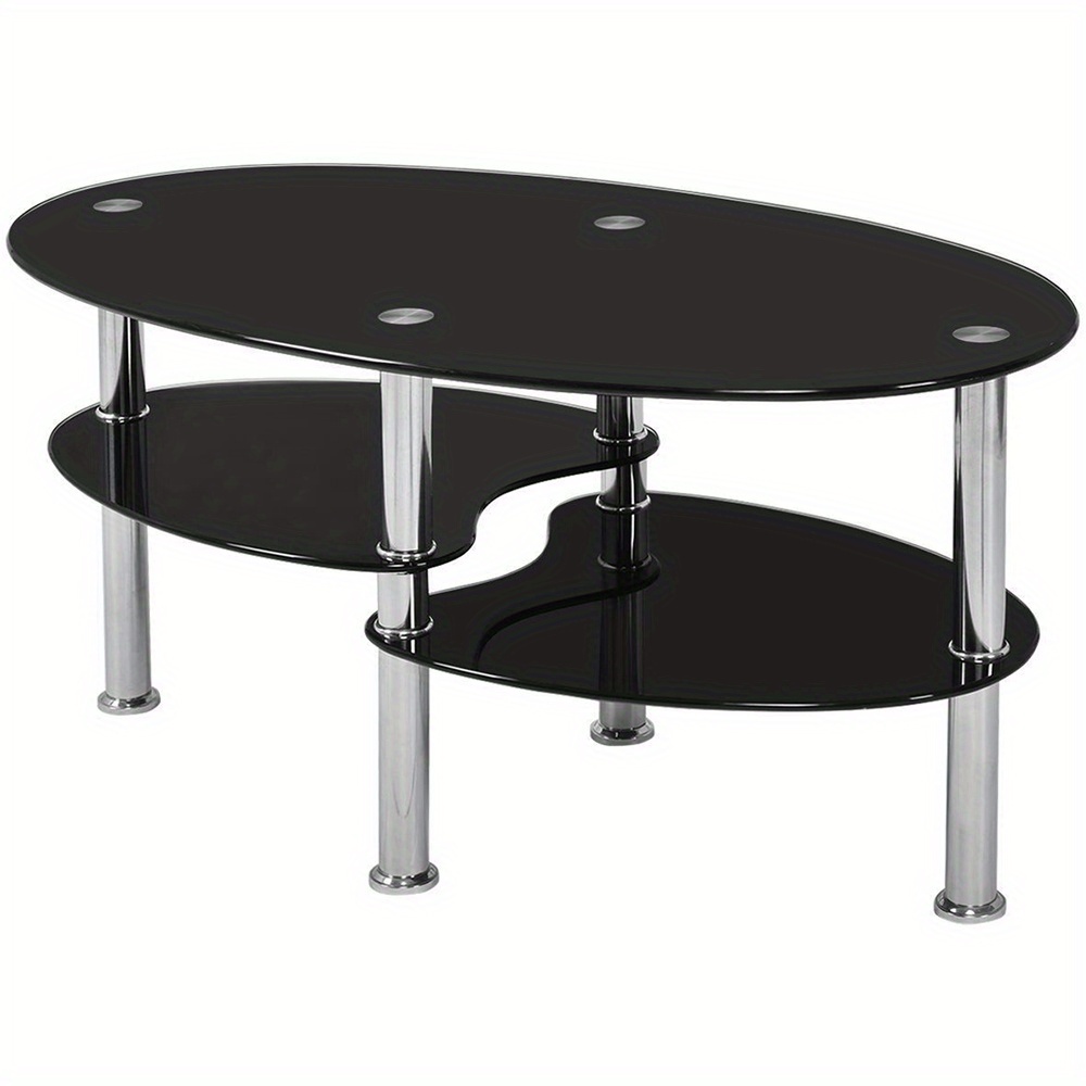 Tempered Glass Coffee Table, 2-tier For Room, Minimalist With Stainless Steel Legs, Elegant Small Apartment Coffee Table, 90×50×42cm, -bearing Capacity