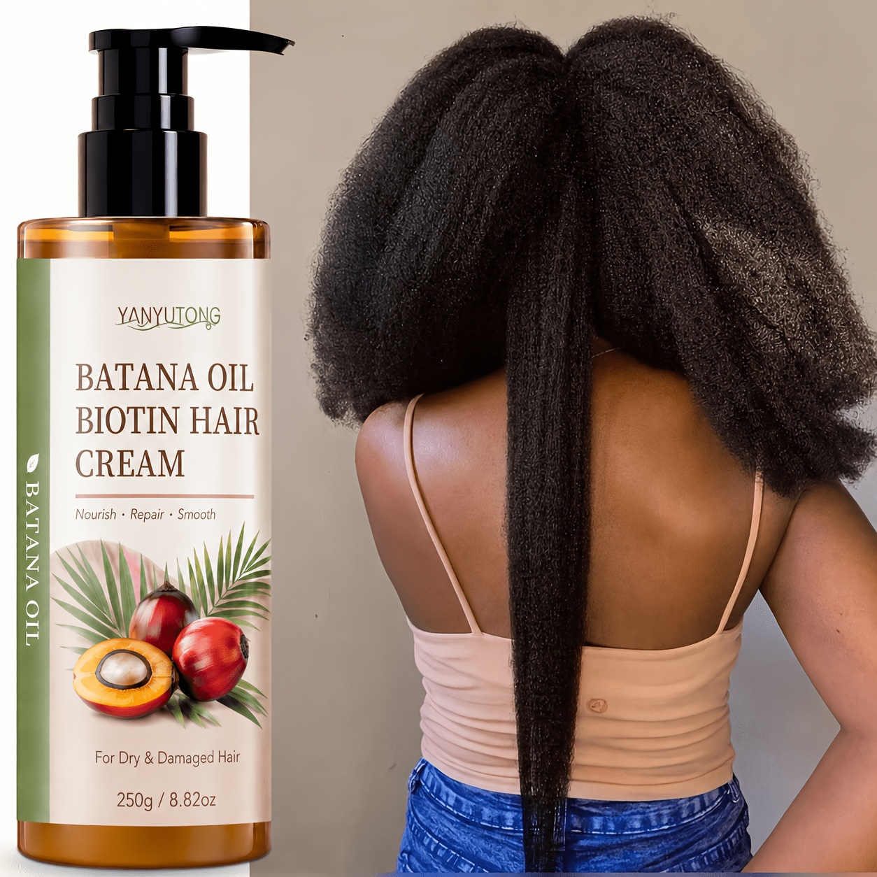 Image of Batana Hair Mask, Improves Frizzy Hair - Penetrating Hair Mask, Containing Batana Oil, Rosemary Oil, Castor Oil, Biotin, Keratin, Ginger, Oil, Mint, Pumpkin Seeds Water, Repairs Dry And Damaged Hair