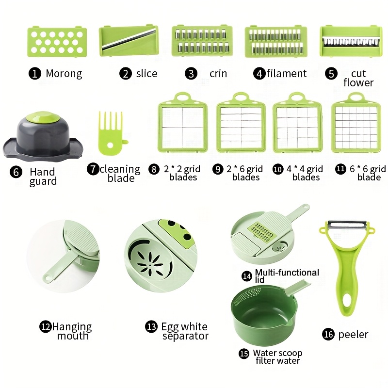 TEMU 16-function Vegetable Chopper, Professional Onion And Potato Chopper, Multi-functional Food Chopper, Kitchen Vegetable Slicer And Dicer, Vegetable Grater, Carrot Chopper With Container