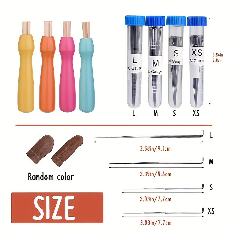 TEMU 50pcs Pin-felt Tool Set. Needle Felt Needle, Needle Felt Finger Protector, 4 Sizes Of Colored Wooden Handle Felt Needles, Beginner Needle Felt