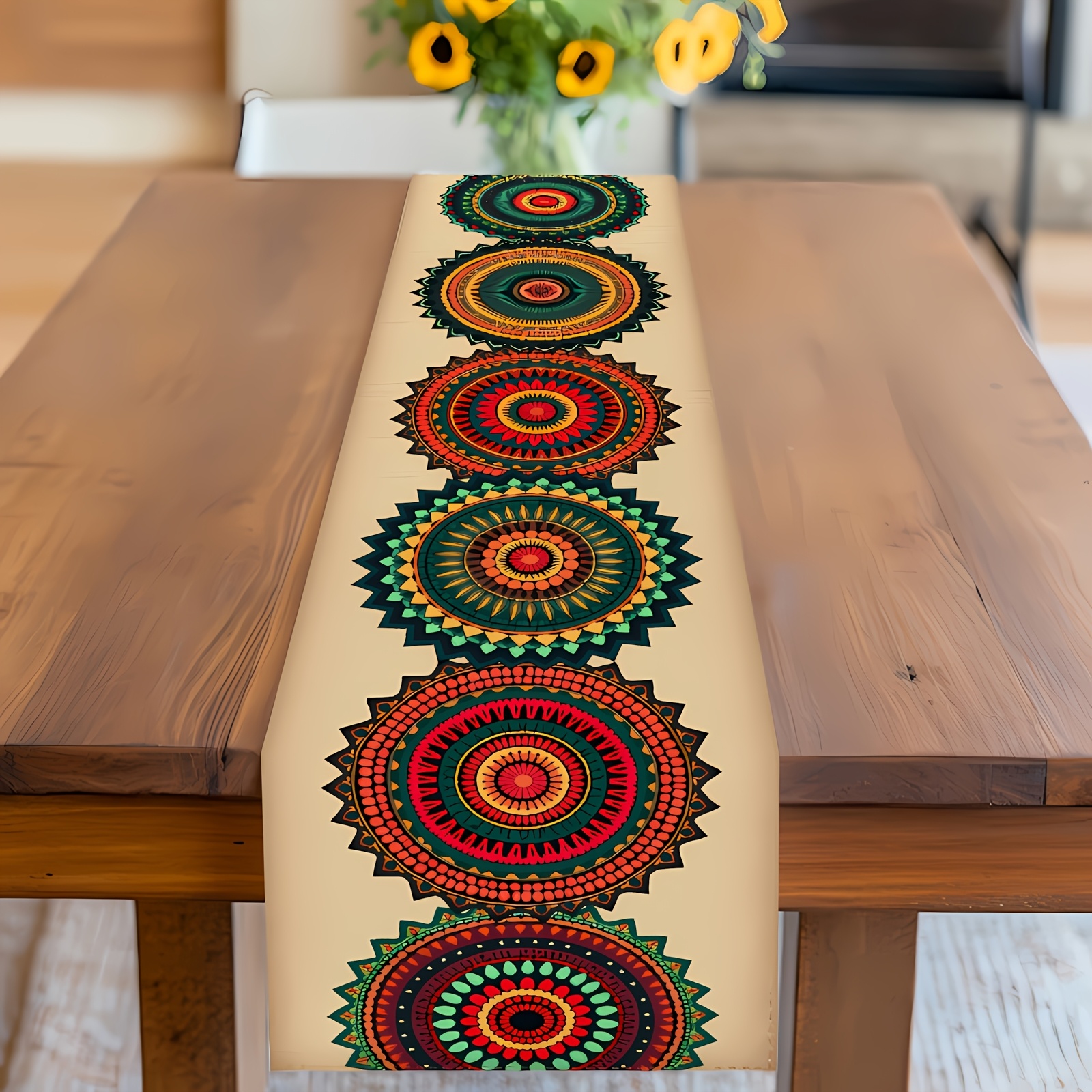 TEMU 1pc, Bohemian Mandala Tablecloth, A Colorful Summer-themed Bohemian Style Dining Table Accessory Featuring Mandala Patterns, Bringing To Your