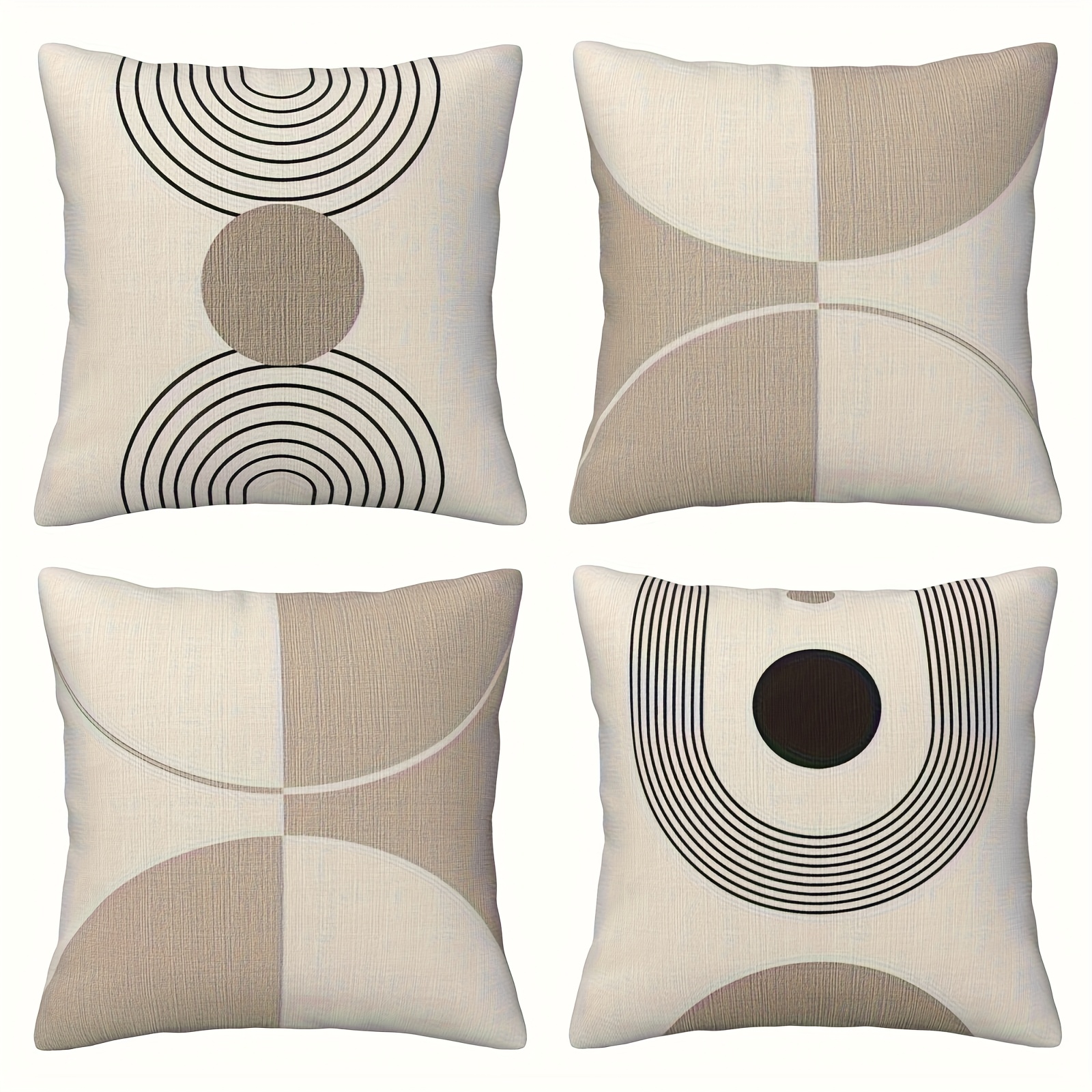 TEMU Set fodere per cuscini moderne minimaliste - Motivi geometrici astratti beige e (rotondi, concentrici, archi), design con cerniera, adatte per