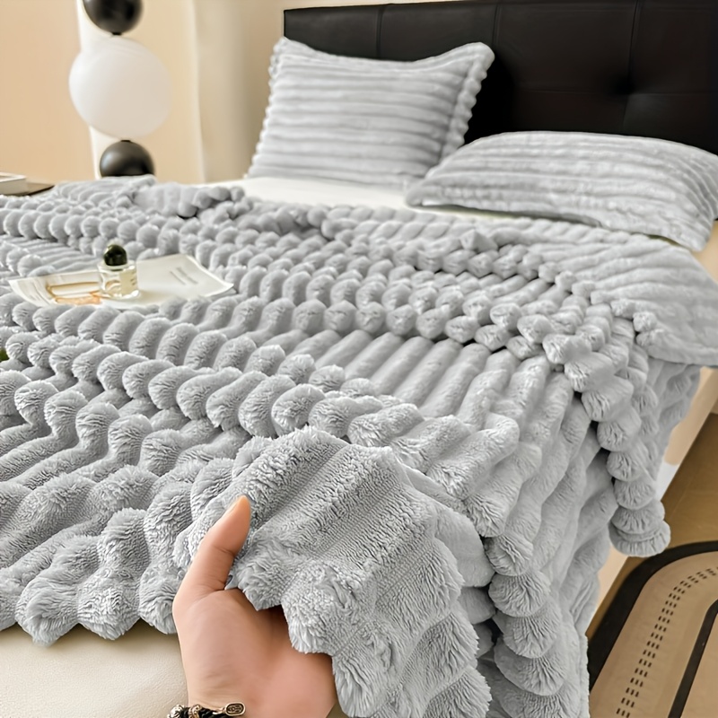 1pc contemporary   plush double layer throw blanket   polyester 250 300gsm machine washable   soft warm for couch bed   ideal for air conditioning   christmas gift idea details 6