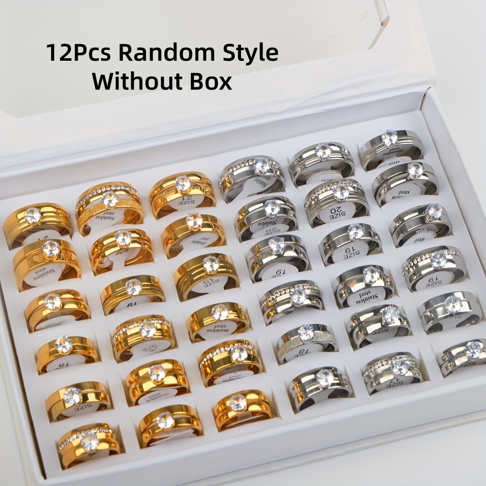 Image of 12pcs Couple Rings Fashion Stainless Steel Wedding Rings For Women Men Party Gift Accessories Without Box Random Style