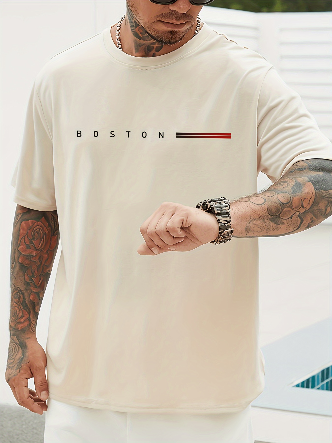 Men'S 210g T-Shirt - Soft Everyday Casual Tee with Bold BOSTON Lettering, Bright Yellow Shirt for Everyday & Special Occasions - Breathable Round Neck Top, Comfortable Fit, Back to Basics, Classic Design, Lightweight Material, Short Sleeve Shirt, Urban Style