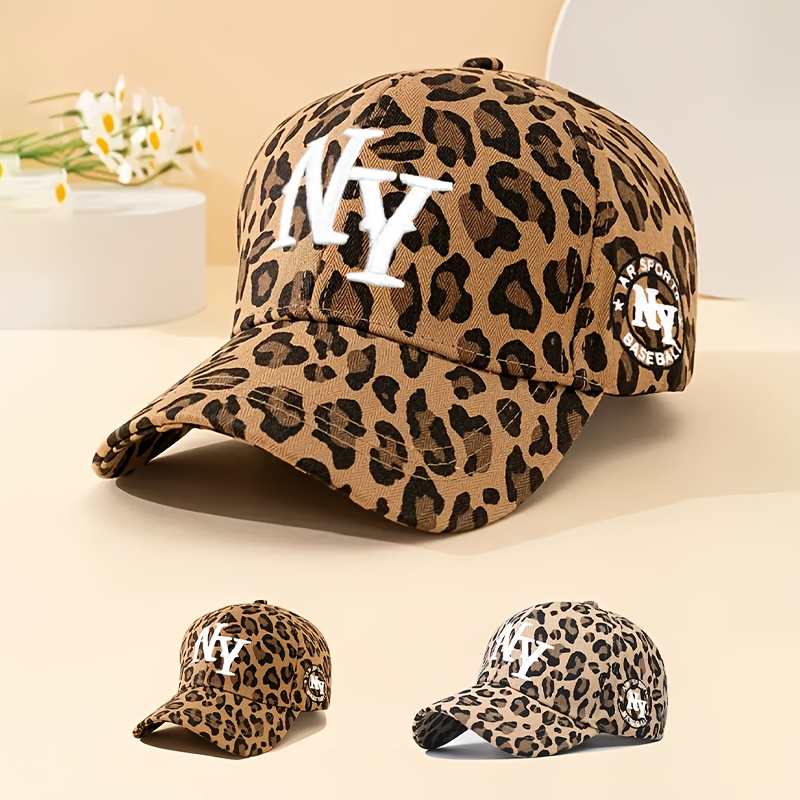 

Leopard Print Baseball Cap, Breathable Adjustable Trucker Hat With Embroidered "ny" For