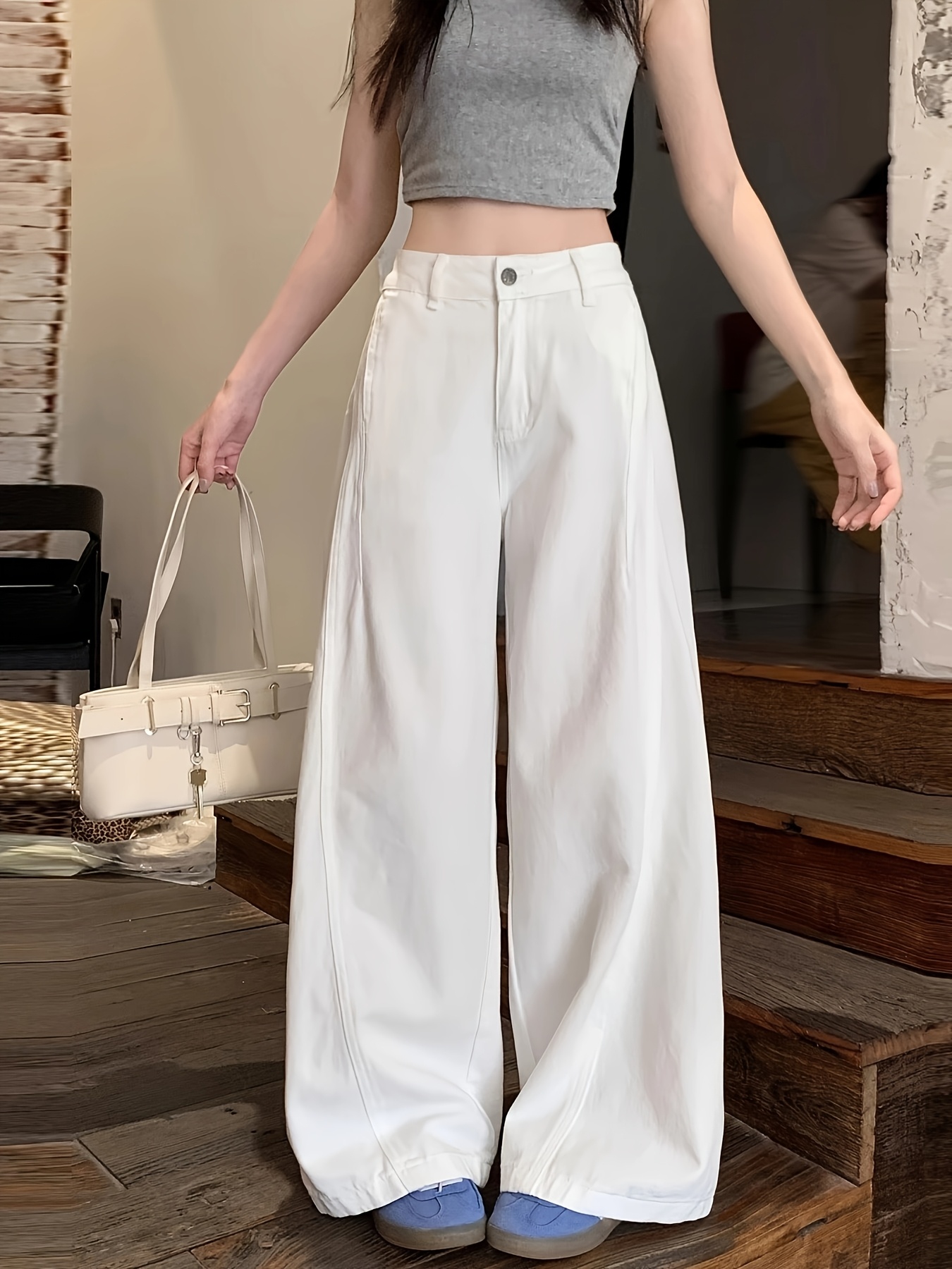 Straight Leg Jeans White Jeans Outfit Summer Women's Vintage White Denim  Wide Leg Pants Casual Straight Temu