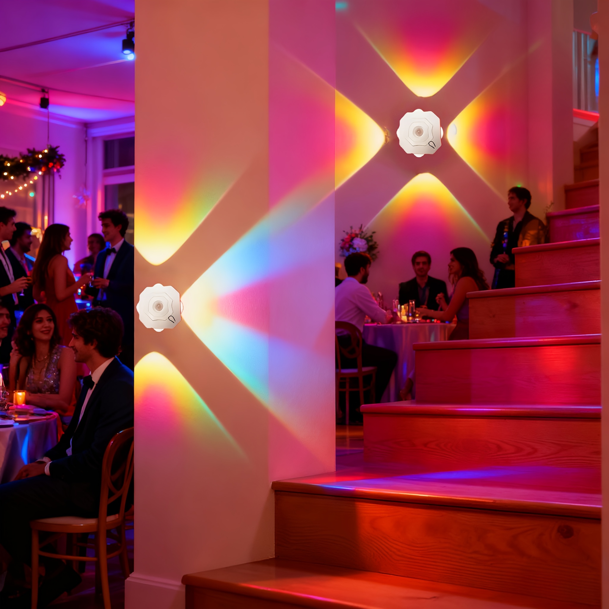 Rgb+three Color Rechargeable Led Step Light With Motion Sensor And 3 Of Intelligent Sensing Wall Light, Suitable For , Staircase, Step Closet And Holiday Decoration