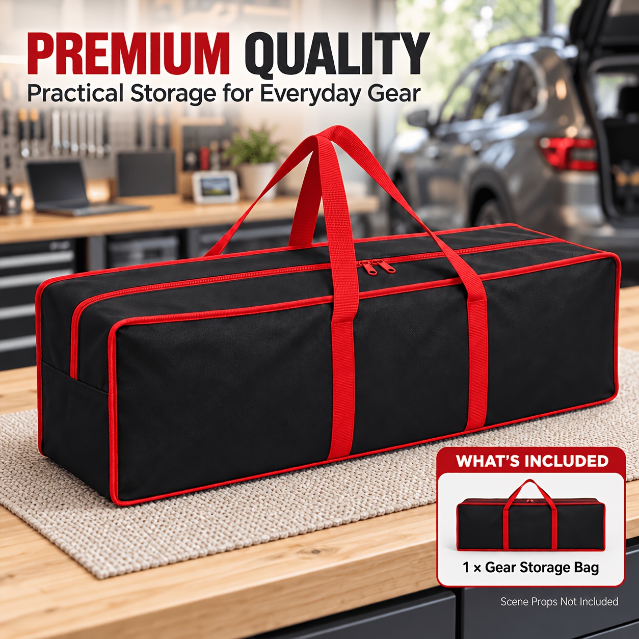 TEMU Black And Red Color- Extra Large Moving Storage Bag, Reinforced Double , Smooth Long Zipper Closure, Thickened Oxford Cloth Material Travel