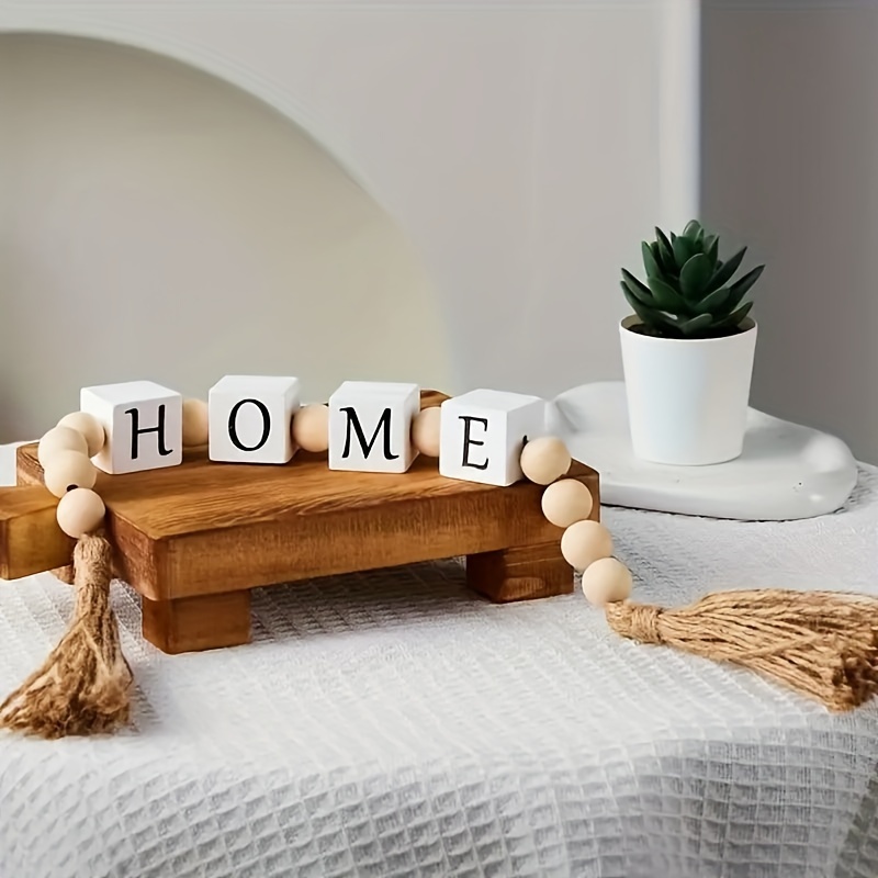 

Wooden Bead Garland With Tassels - Set Of 1, Rustic Farmhouse Letter Blocks Hanging Decor, Versatile Room Accent, Non-electric Home Accessory