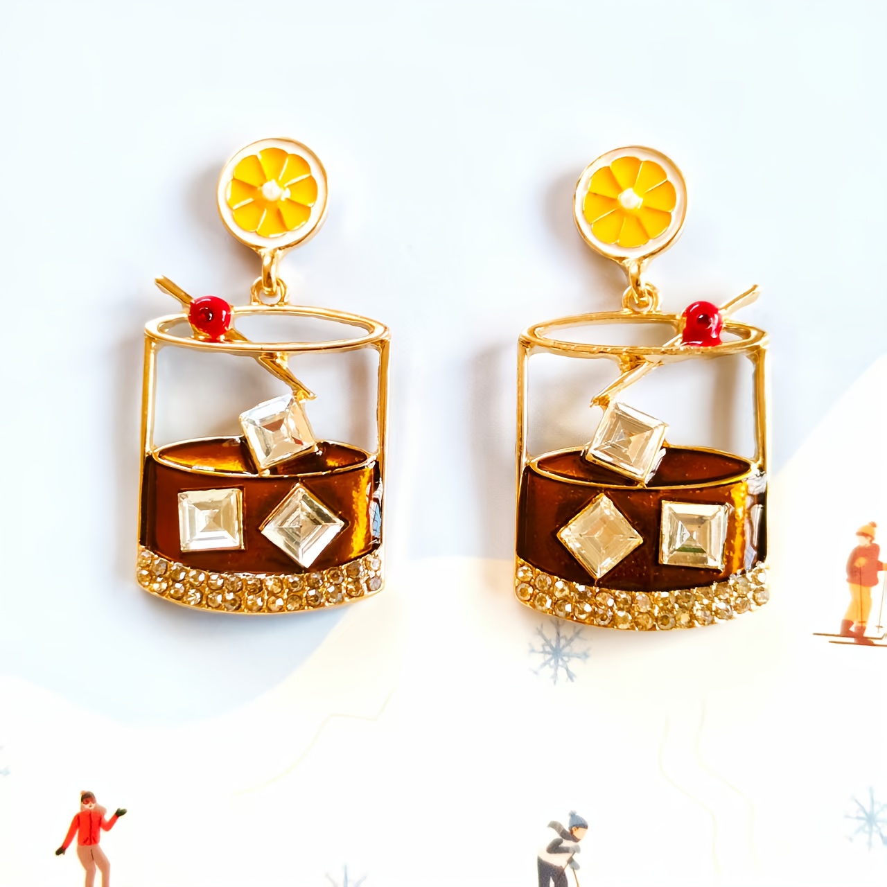 TEMU New Stylish And Creative Wine Glass-shaped Stud Earrings, High-end Cute And Niche Luxury Alloy Drip Oil Earrings