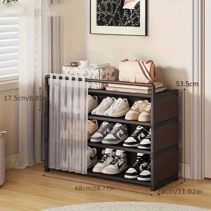 1 set dustproof foldable shoe display rack with non slip base easy to clean multi layer storage shelf for shoes and accessories Product details 2