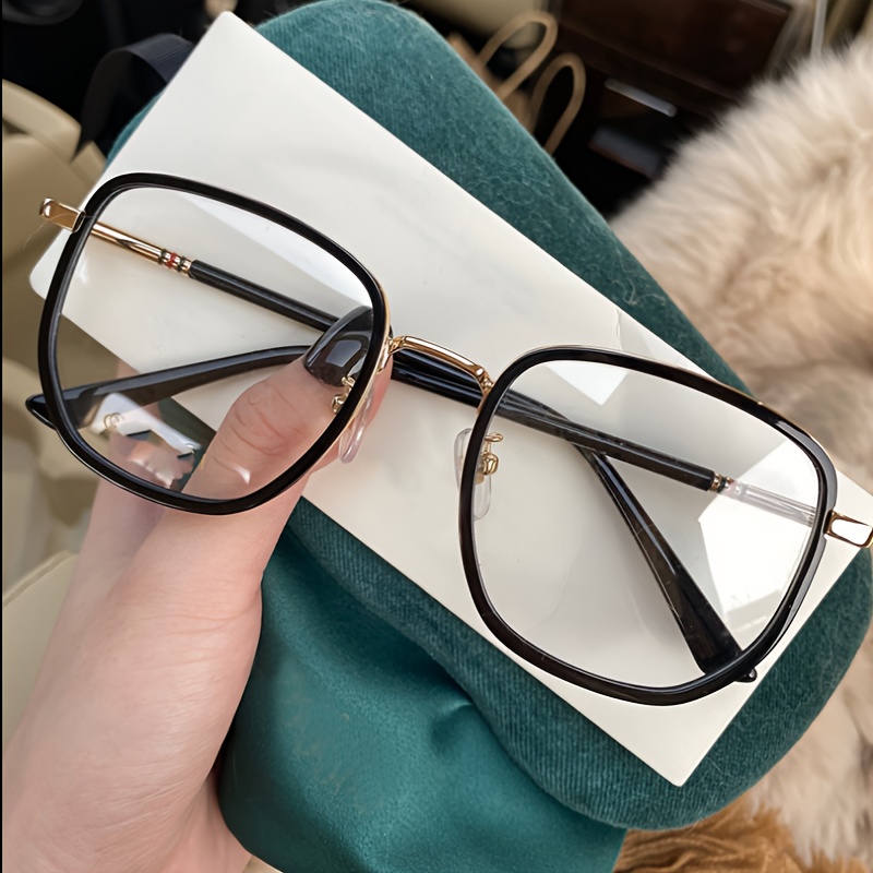 TEMU Crsd Vintage Hexagonal Glasses - Metal Eyewear, Square Frame, No Lenses, Lightweight And Durable, Unisex, Fashion Accessory, Suitable For Casual