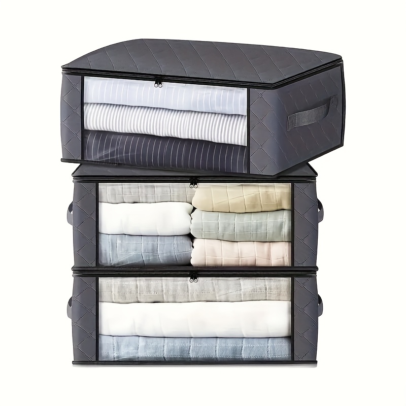 [jewelry Box] A Foldable Pvc Window Storage Bag, 3-layer Non-woven Fabric, Transparent Clothing And Blanket Storage Box, Gray, Easy Style, Zipper Closure, Under-bed Storage