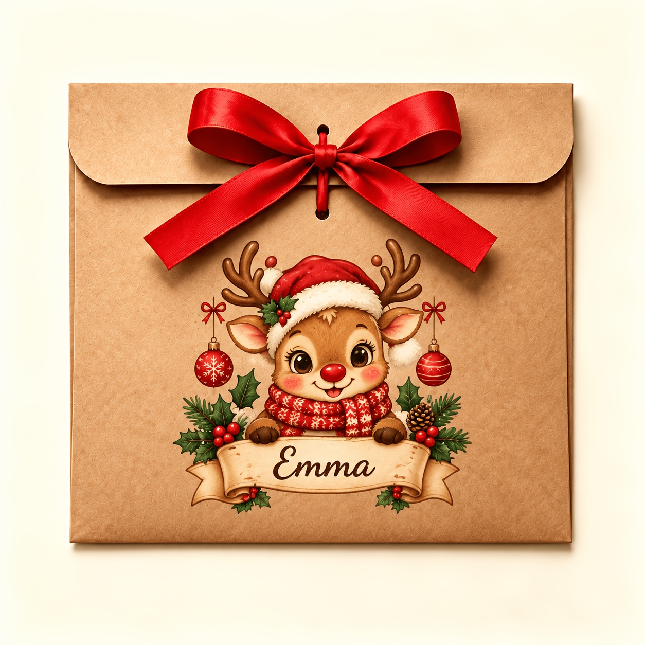 TEMU Personalized Name Christmas Paper Gift Envelope, Custom Xmas Character Envelope With Bow, Santa Reindeer Snowman Penguin Gingerbread House Tree
