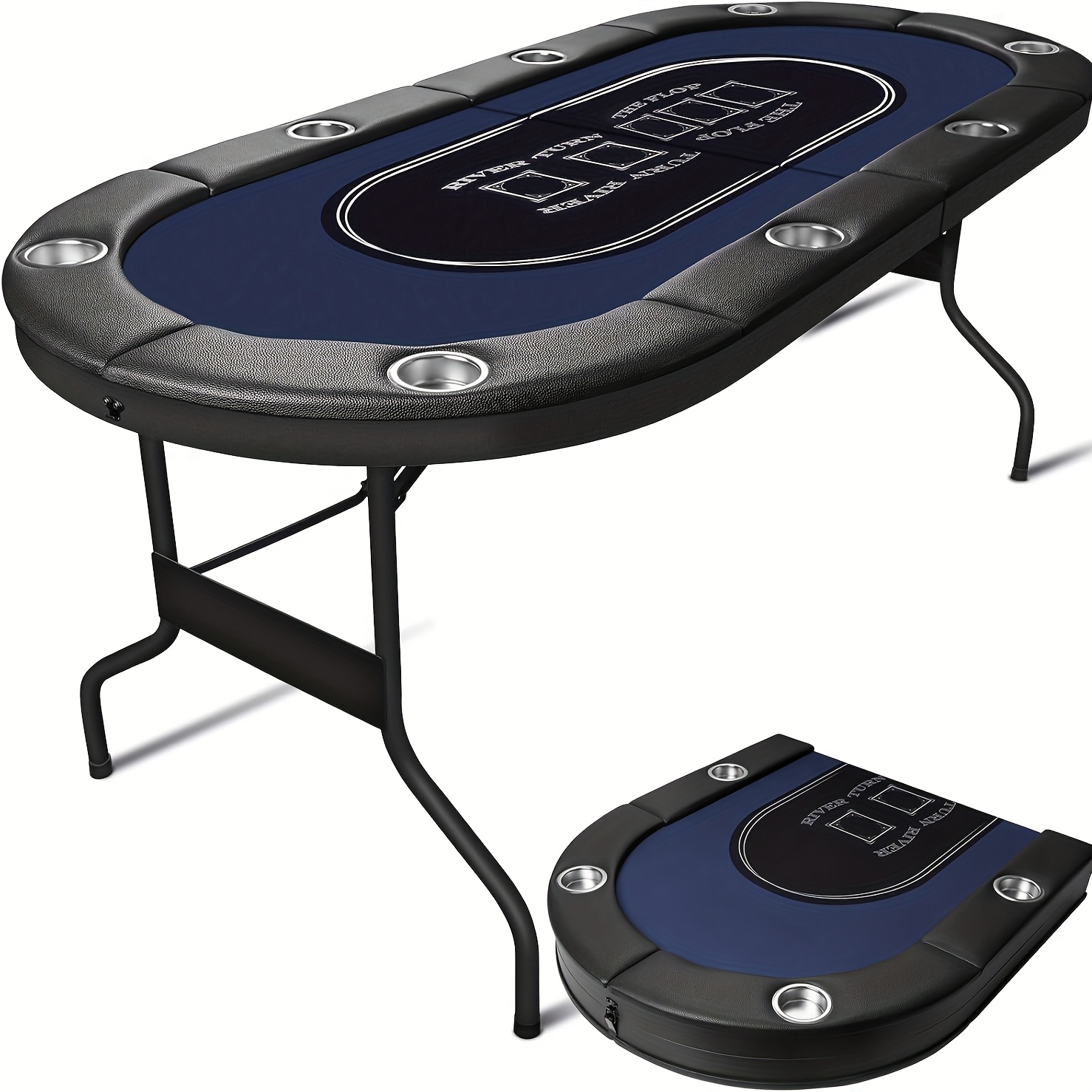 Image of Hlc Folding Poker Table For 8 Adults - Features Padded And Deep Cup Holders, Convenient For Family Gatherings And Parties, 71"/180cm Table Surface