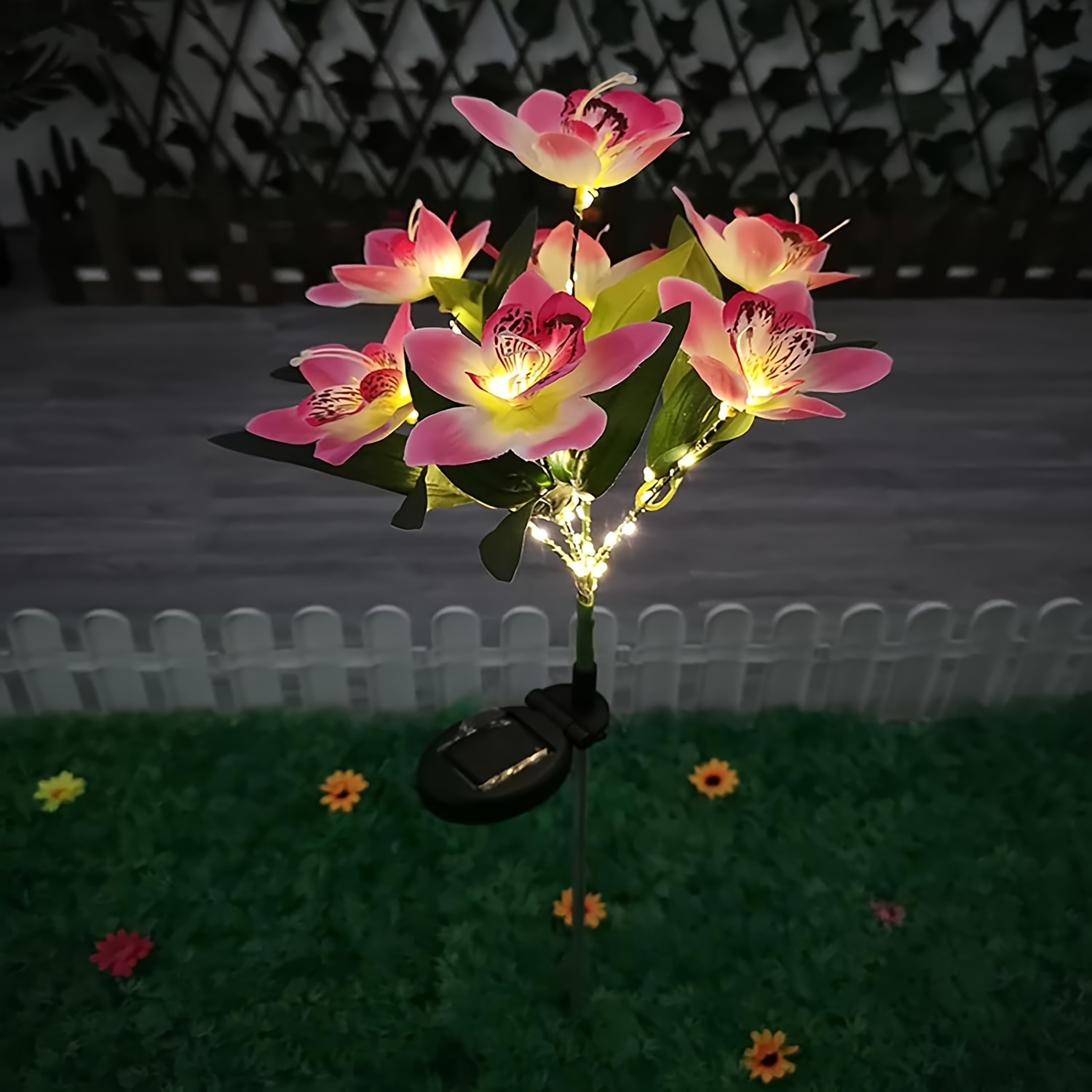 

1pcs 7-head Pink Orchid Lamp, Solar Garden Lawn Lamp, Outdoor Decoration, Courtyard Floor Lamp, Used In Corridors And Hallways