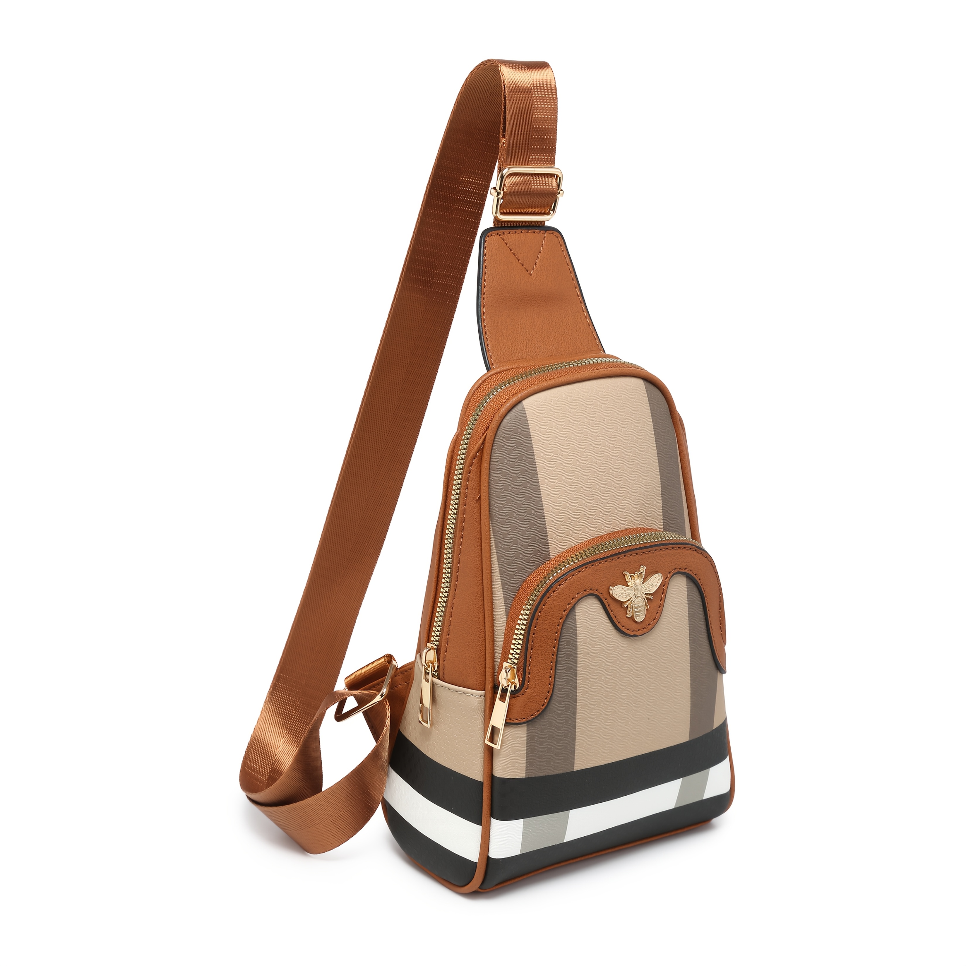 TEMU Women's Fashion Retro Striped Chest Bag, Simple And Casual Mini Crossbody/shoulder Bag, Multiple Zippered Pockets, Sporty Shoulder Bag/wallet,
