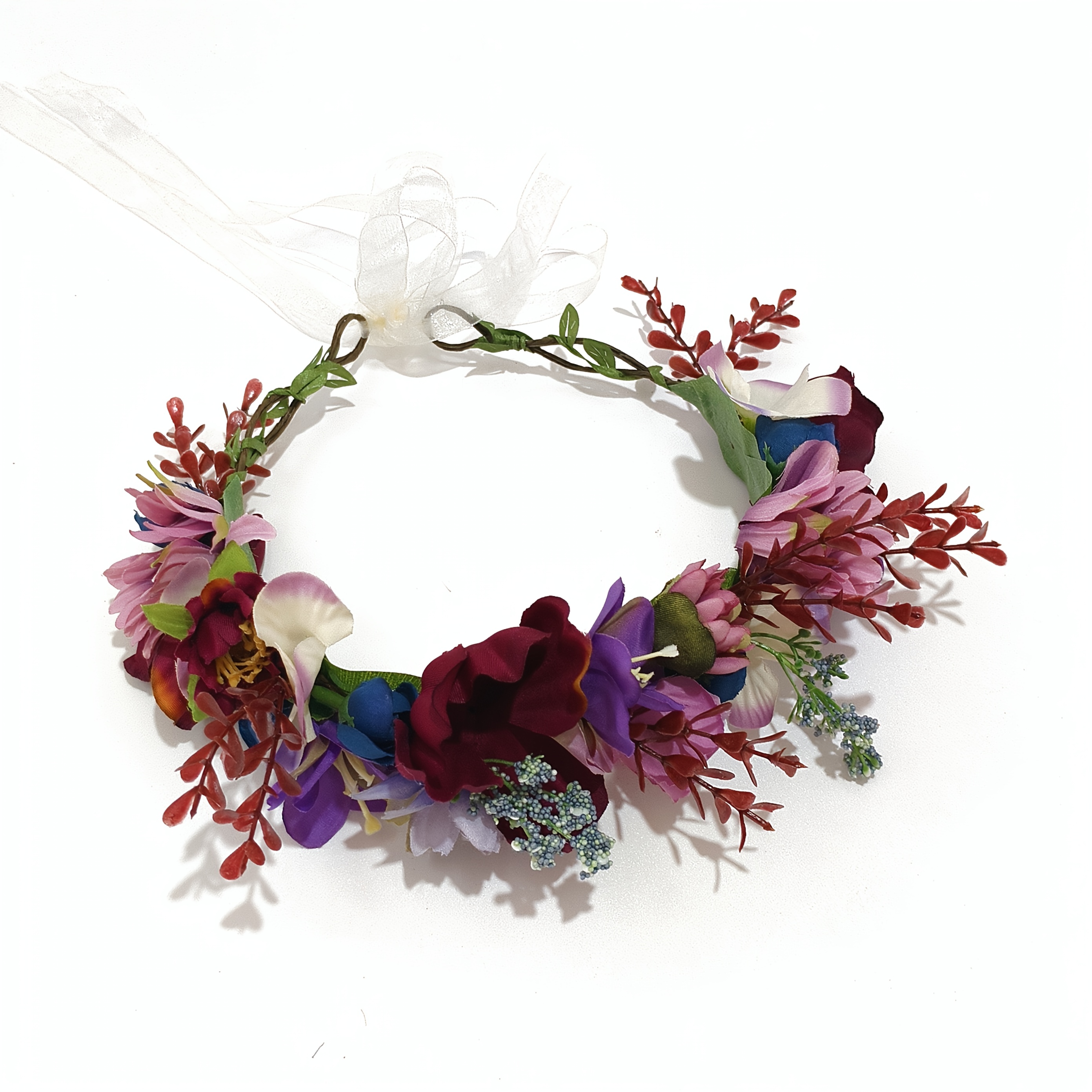 TEMU 1pc Single Boho Style Flower Crown, Artificial Floral Wreath Headband, Suitable For Wedding, Halloween, Music Festival & Outdoor Photography
