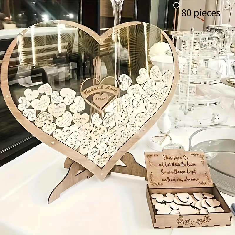 TEMU Wooden And Acrylic Love Guest Book Box - 80 Replaceable Hearts For Weddings, Check-ins, Men's Parties - No Electricity Required To Display Guest