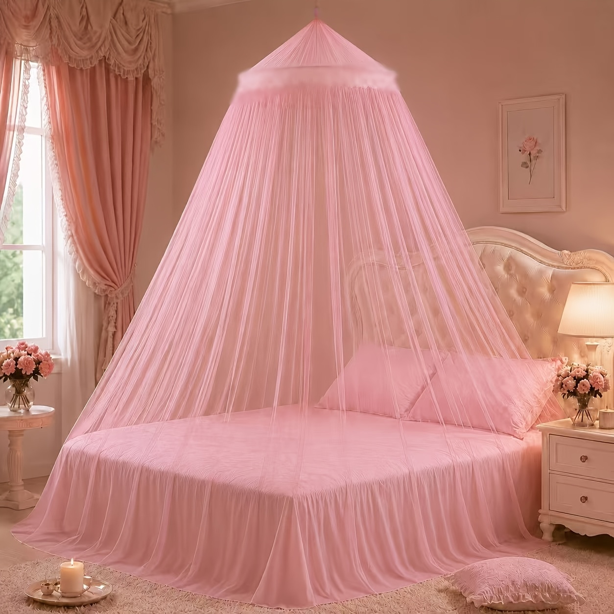 TEMU de lujo para cama colgante con mosquitera, malla de cobertura total para dormitorio, diseño con caída, decoración para el hogar, opciones de
