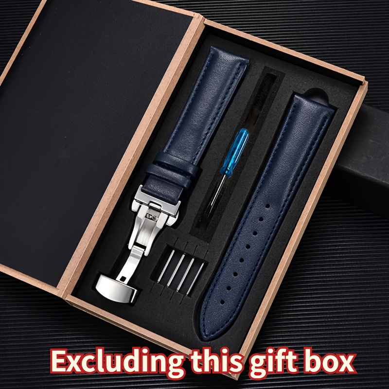 Genuine Leather Watch Band Strap With Automatic Butterfly Clasp 14mm